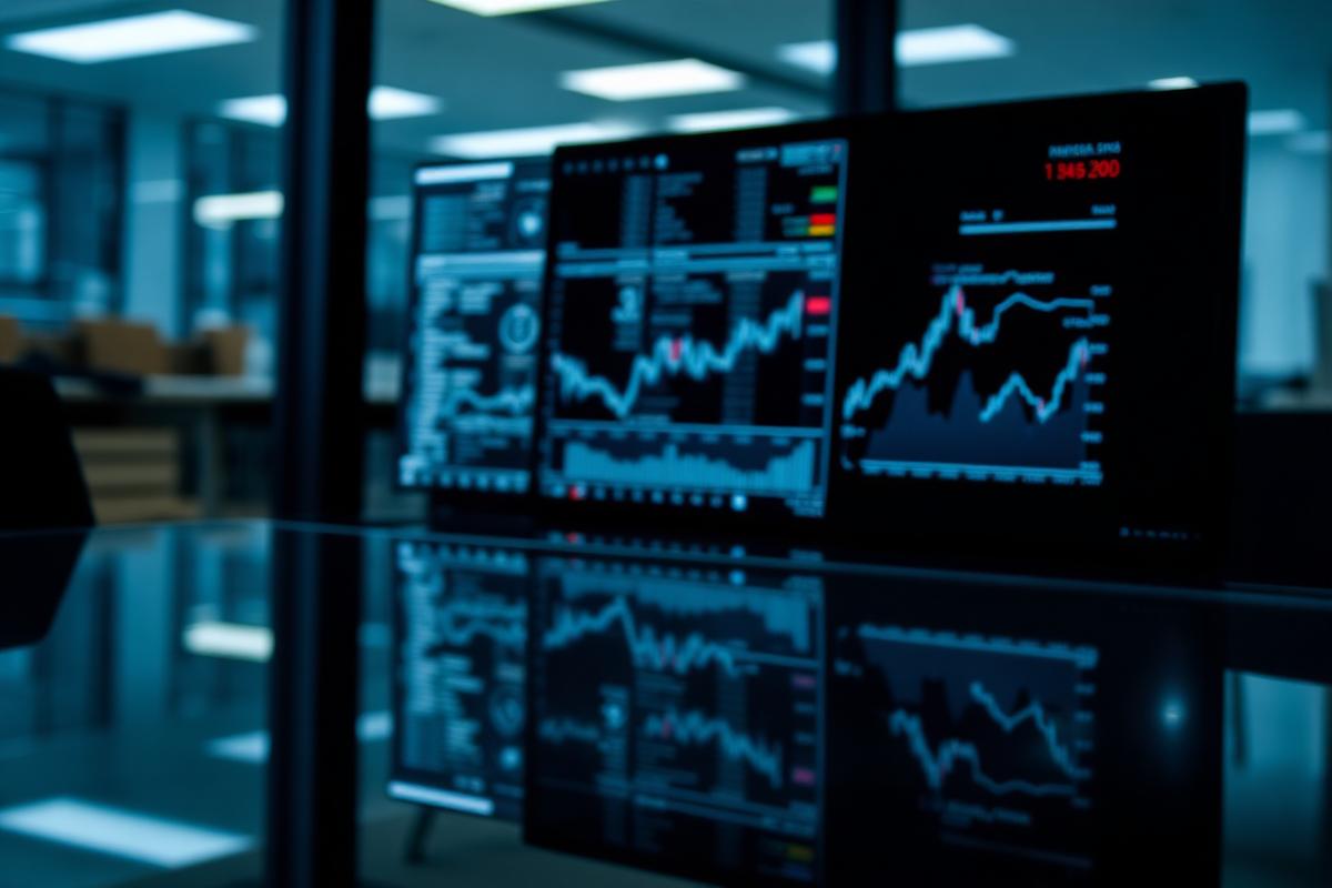 Grafici finanziari su schermi in un ufficio